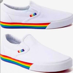 White Rainbow Slip on Vans